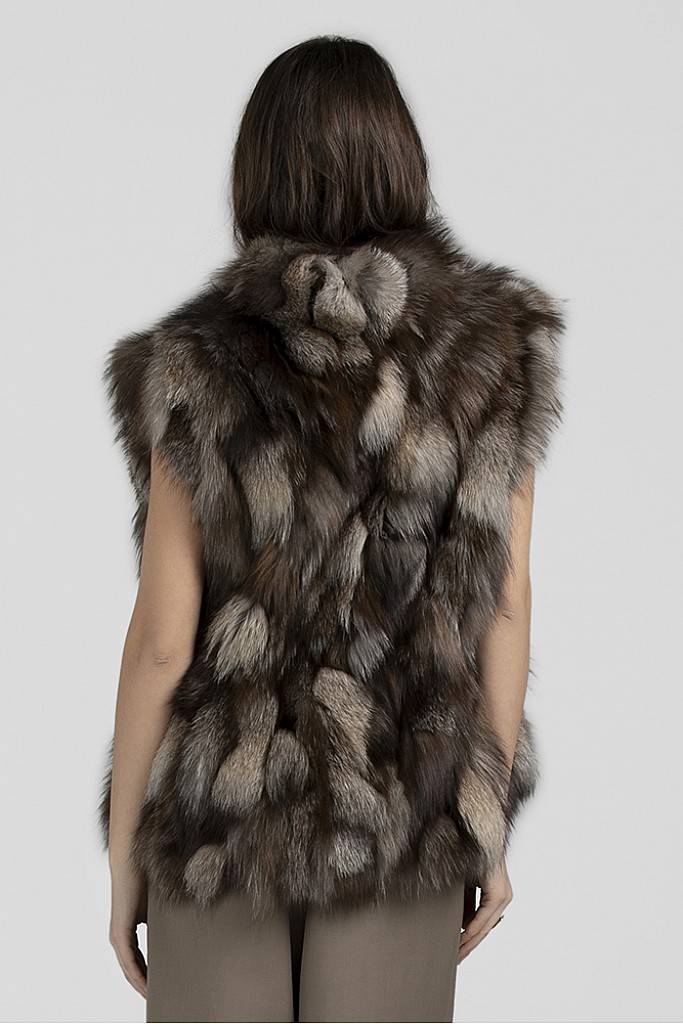 Vesta de blana naturala de Vulpe Crystal , cu capse de blana , Risette , Carolina Design