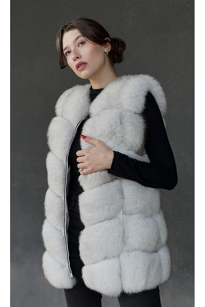 Vesta de blana naturala de vulpe polara alba, Britney, R6, Carolina Design