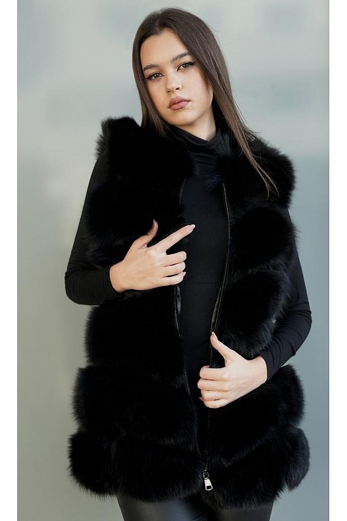 Vesta de blana naturala de vulpe polara neagra , Britney, R6, Carolina Design