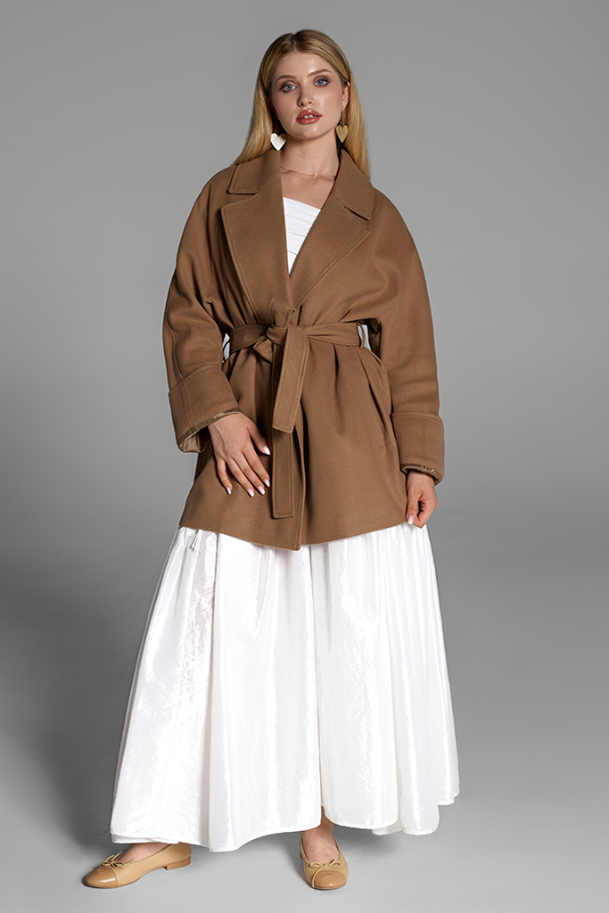 Palton scurt din Cașmir, Cappuccino, Sarah, Carolina Design