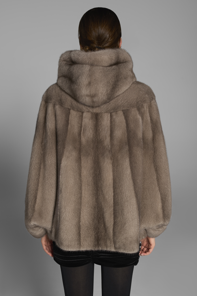 Haina de blana naturala de vizon (nurca), cu gluga, 019K, Blue Iris, Aria, Carolina Design Haina de blana naturala de vizon (nurca), cu gluga, 019K, Blue Iris, Aria, Carolina Design