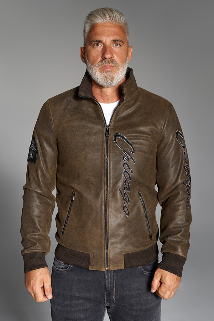 Geaca din piele naturala, Chicago embosat elegant, Brown, Carolina Design