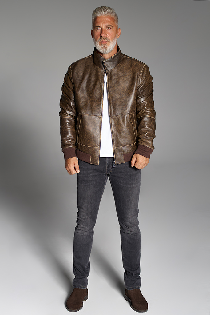 Geaca din piele naturala nappa, Oversized, Brown, Carolina Design