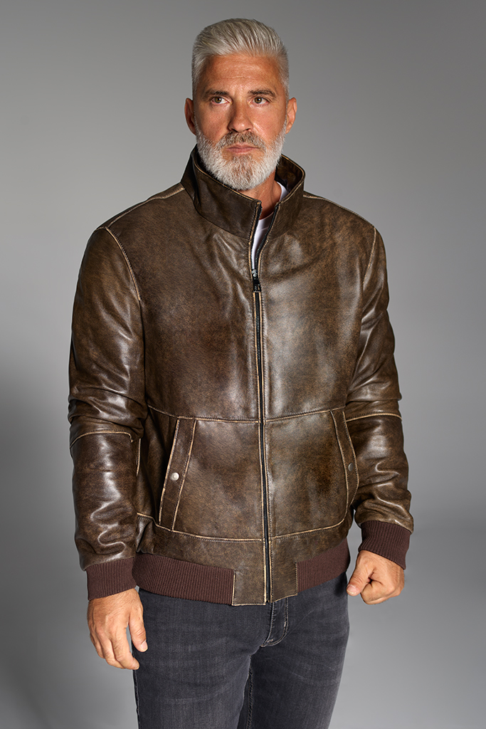 Geaca din piele naturala nappa, Oversized, Brown, Carolina Design