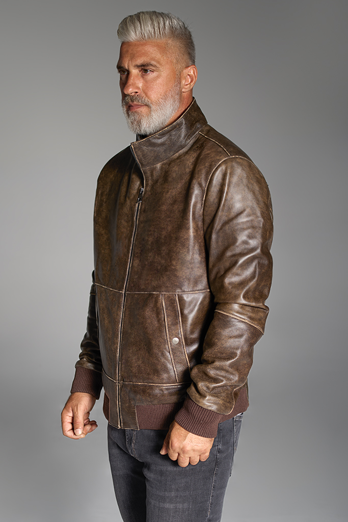 Geaca din piele naturala nappa, Oversized, Brown, Carolina Design