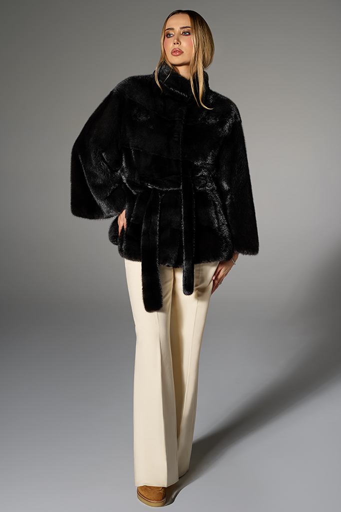 Poncho din blana naturala de vizon (nurca), Black Diamond, Carolina Design