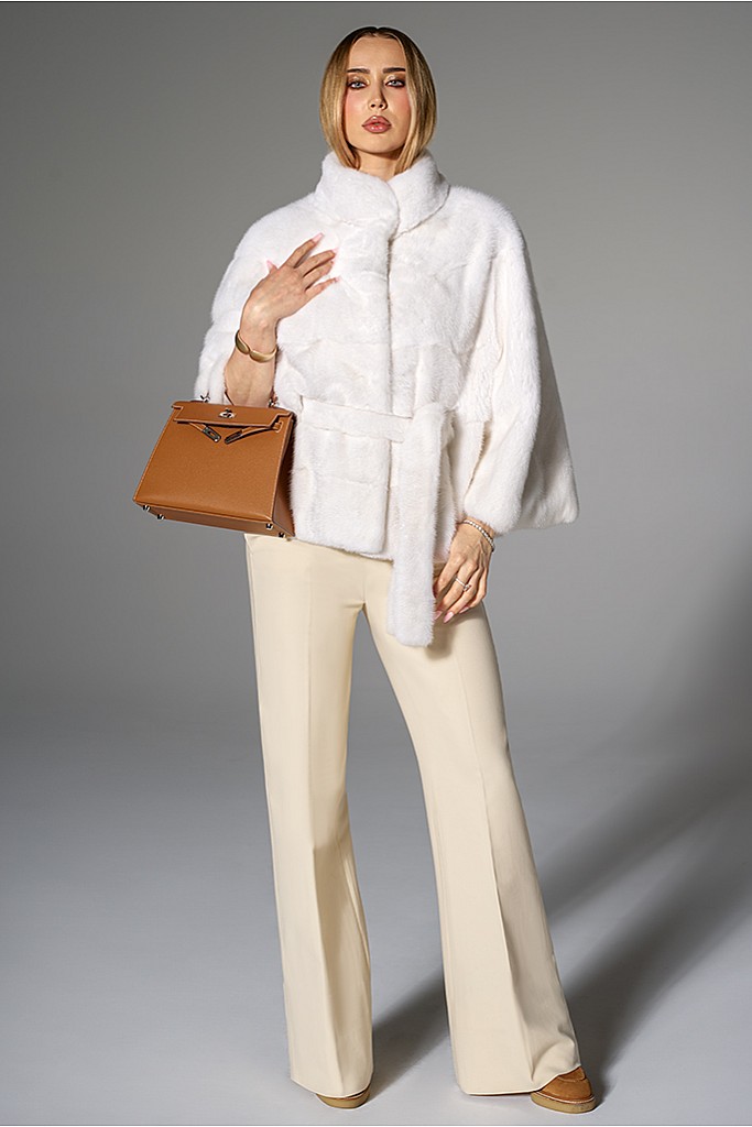 Poncho din blana naturala de vizon (nurca), White, Carolina Design