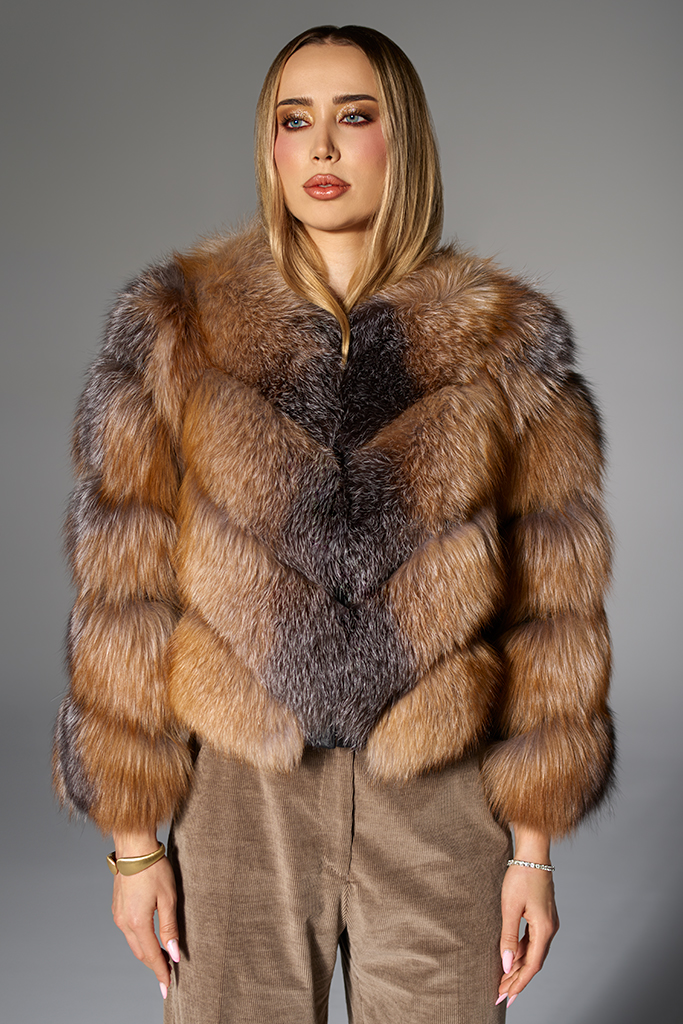Haina de blana din Vulpe Canadiana, cu fermoar, model Transformers 2 in 1 „V”, Carolina Design