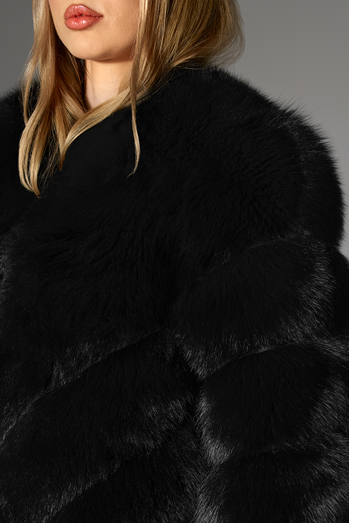 Haina de blana full de Vulpe Polara, Negru, cu fermoar, model Transformers 2 in 1, "V", Carolina Design
