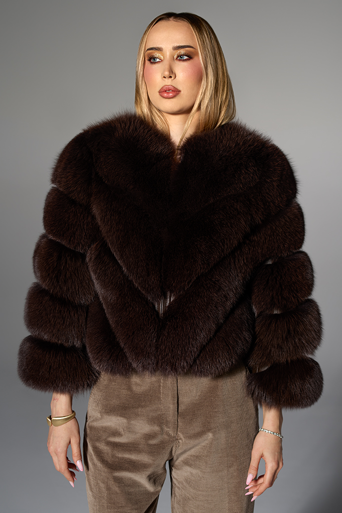 Haina de blana full de Vulpe Polara Dark Chocolate, cu fermoar, model Transformers 2 in 1, "V", Carolina Design