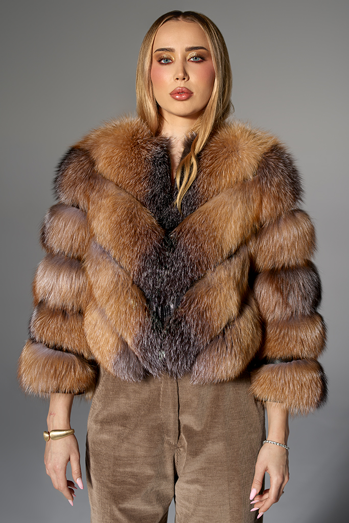 Haina de blana full de Vulpe Canadiana, cu fermoar, model Transformers 2 in 1, "V", Carolina Design