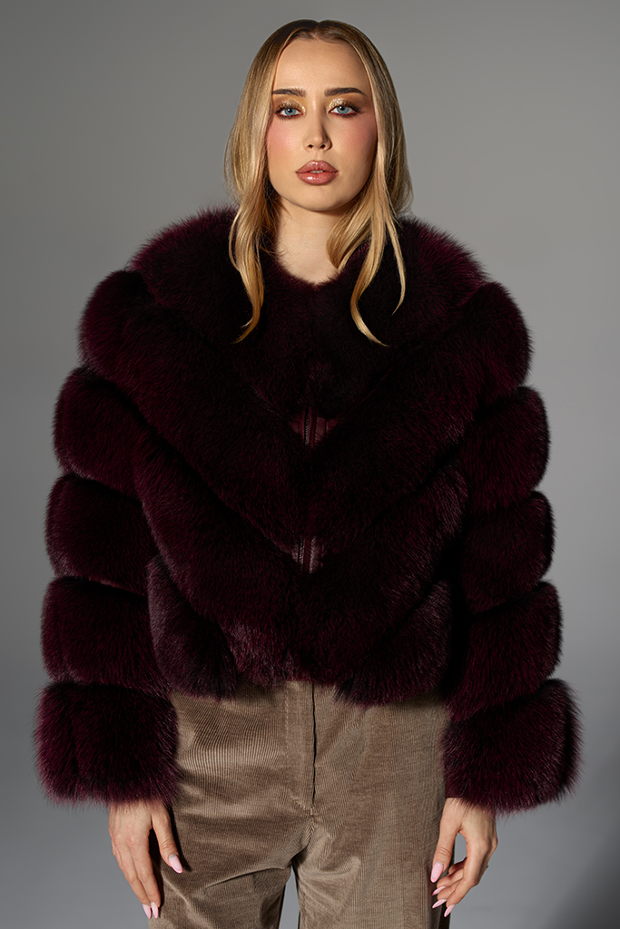 Haina de blana full de Vulpe Polara Burgundy, cu fermoar, model Transformers 2 in 1, "V", Carolina Design
