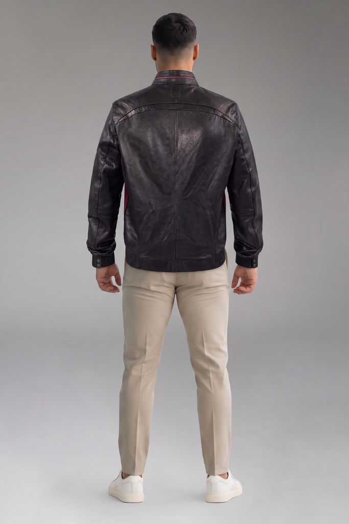 Jachetă bărbătească din piele naturală texturată și piele embosată Ostrich, TH CD240, Tiberiu, Rosu, Carolina Design Jachetă bărbătească din piele naturală texturată și piele embosată Ostrich, TH CD240, Tiberiu, Rosu, Carolina Design