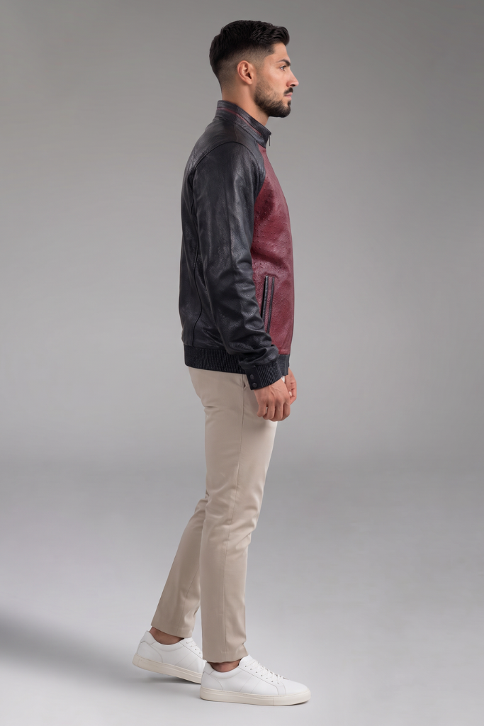 Jachetă bărbătească din piele naturală texturată și piele embosată Ostrich, TH CD240, Tiberiu, Rosu, Carolina Design Jachetă bărbătească din piele naturală texturată și piele embosată Ostrich, TH CD240, Tiberiu, Rosu, Carolina Design