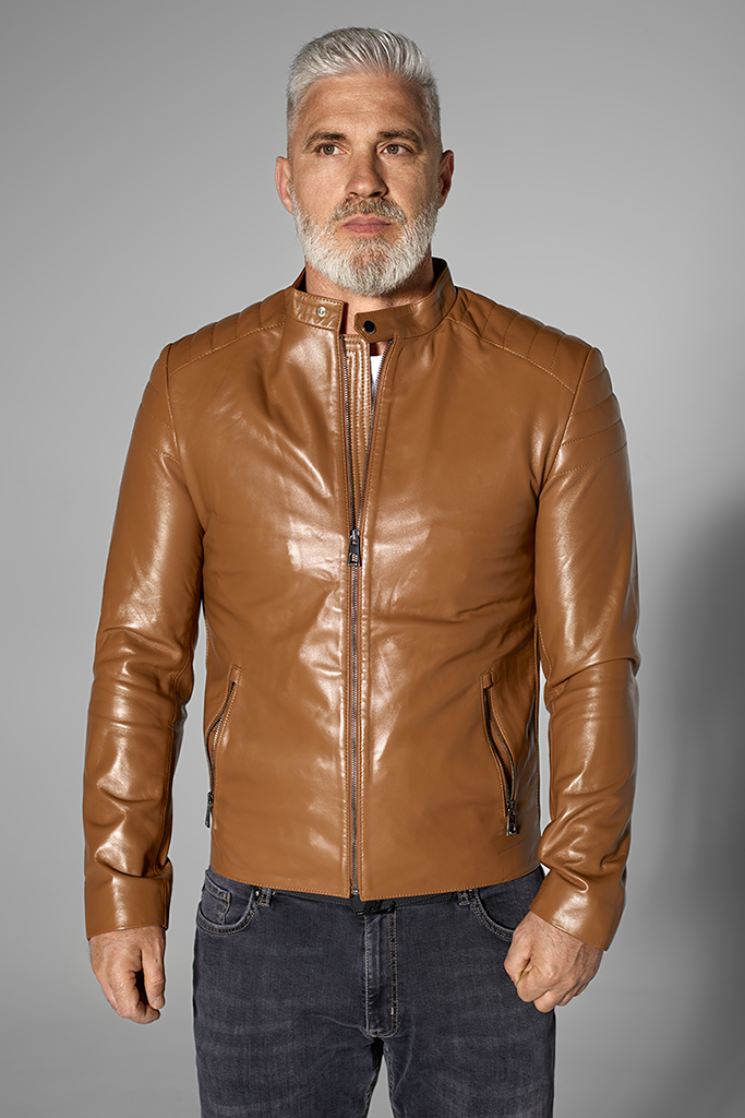 Geaca de piele naturala Max, 621, Cognac, Carolina Design