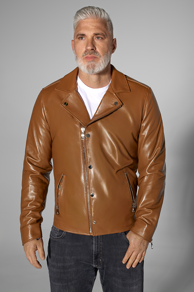 Geaca de piele naturala Beckam, Cognac, Carolina Design