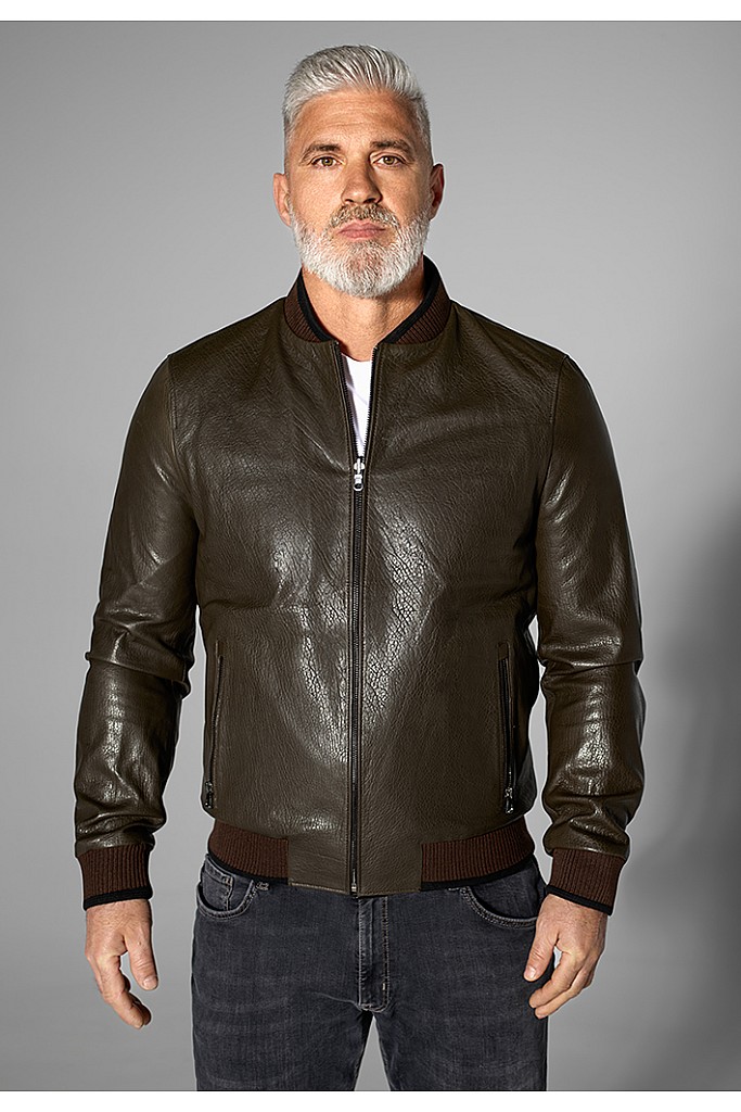 Geaca de piele naturala 2 in 1, reversibila, Cooper, Brown, Carolina Design