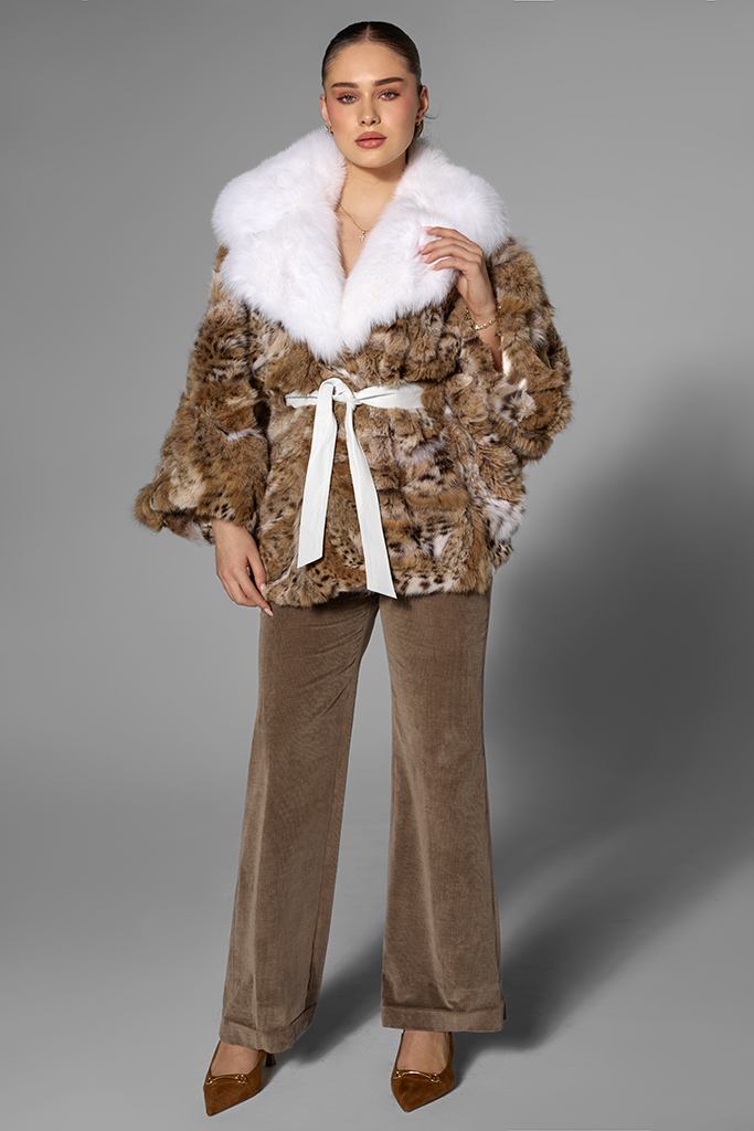 Haina din blana naturala de linx cu garnitura de vulpe arctica, Daphne, Carolina Design
