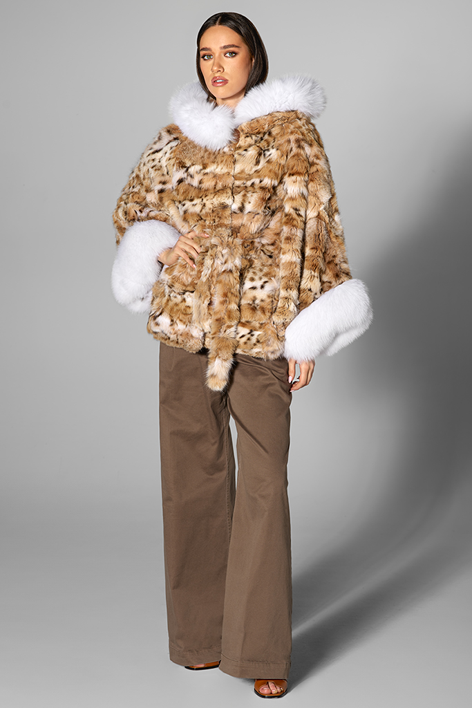 Haina din blana naturala de linx cu gluga de vulpe arctica, Sovereign, Carolina Design