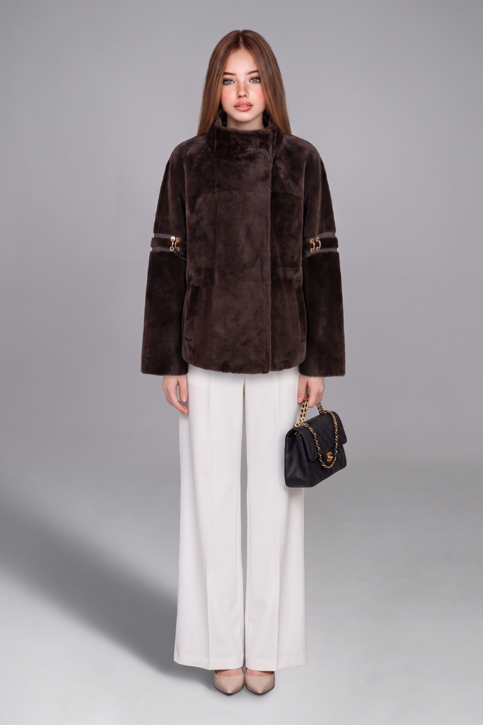 Haină din blană naturală de miel Merinos, Elysia, 2712, Light Brown, Carolina Design Haină din blană naturală de miel Merinos, Elysia, 2712, Light Brown, Carolina Design