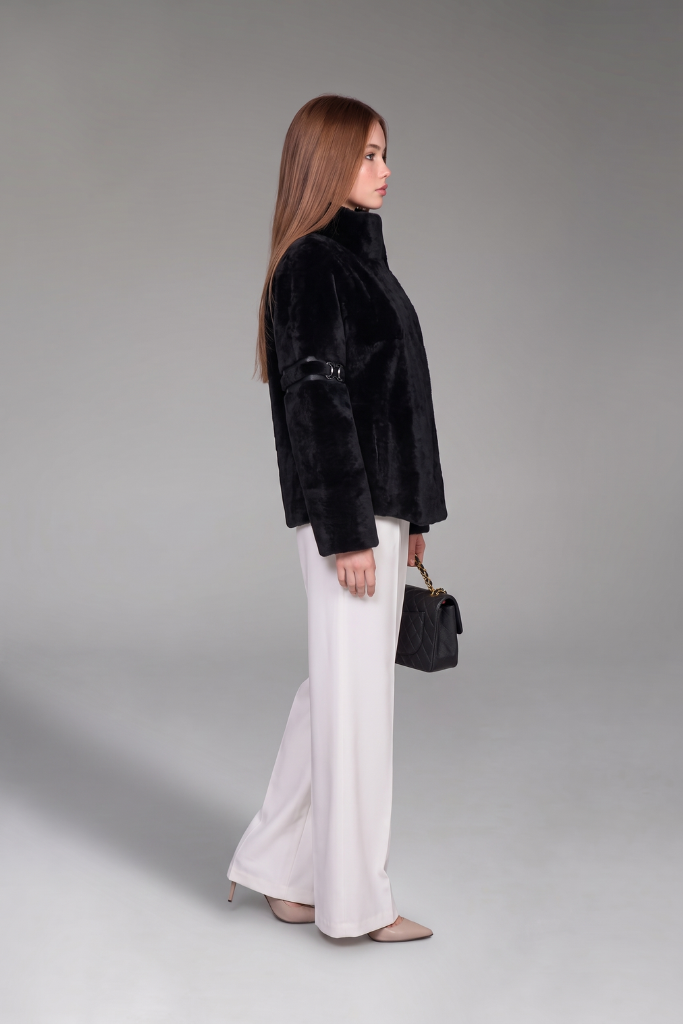 Haină din blană naturală de miel Merinos, Elysia, 2712, Black, Carolina Design Haină din blană naturală de miel Merinos, Elysia, 2712, Black, Carolina Design