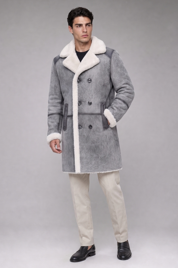 Cojoc bărbătesc din miel Merinos spaniol, gri vintage, TH 196,  Lorenzo, Carolina Design