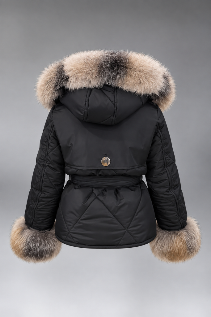 Geacă Parka Scurtă Impermeabilă cu blană naturală de vulpe canadiană, Thalia, DO 60, Negru, Carolina Design Geacă Parka Scurtă Impermeabilă cu blană naturală de vulpe canadiană, Thalia, DO 60, Negru, Carolina Design