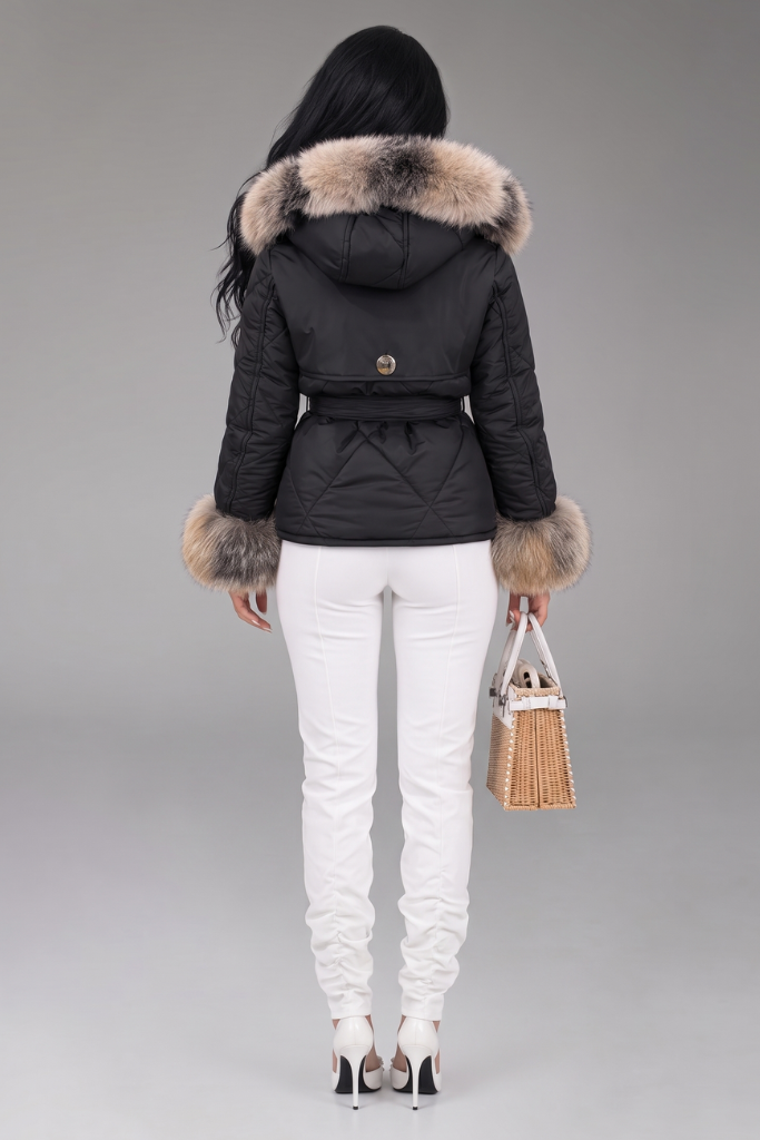 Geacă Parka Scurtă Impermeabilă cu blană naturală de vulpe canadiană, Thalia, DO 60, Negru, Carolina Design Geacă Parka Scurtă Impermeabilă cu blană naturală de vulpe canadiană, Thalia, DO 60, Negru, Carolina Design