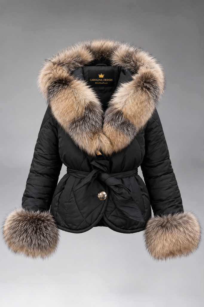 Geacă Parka Scurtă Impermeabilă cu blană naturală de vulpe canadiană, Thalia, DO 60, Negru, Carolina Design Geacă Parka Scurtă Impermeabilă cu blană naturală de vulpe canadiană, Thalia, DO 60, Negru, Carolina Design