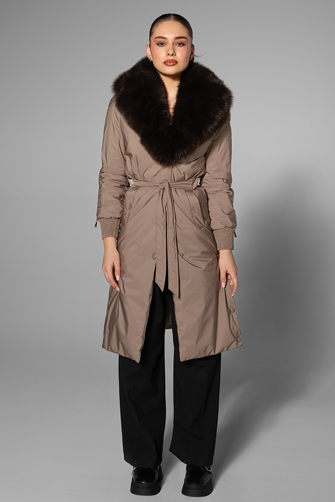 Geaca de fas cu guler de vulpe samur, Gri, Carolina Design