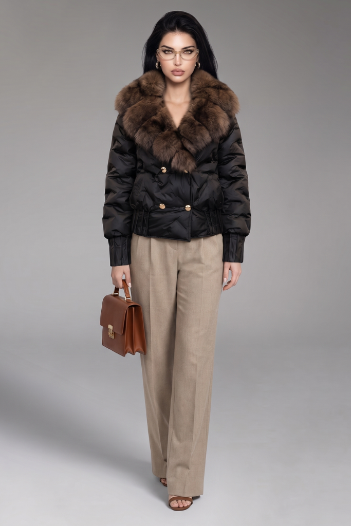 Geacă parka scurtă din fâș impermeabil cu guler din vulpe Samur, SQ K1, Isabea, Negru, Carolina Design Geacă parka scurtă din fâș impermeabil cu guler din vulpe Samur, SQ K1, Isabea, Negru, Carolina Design