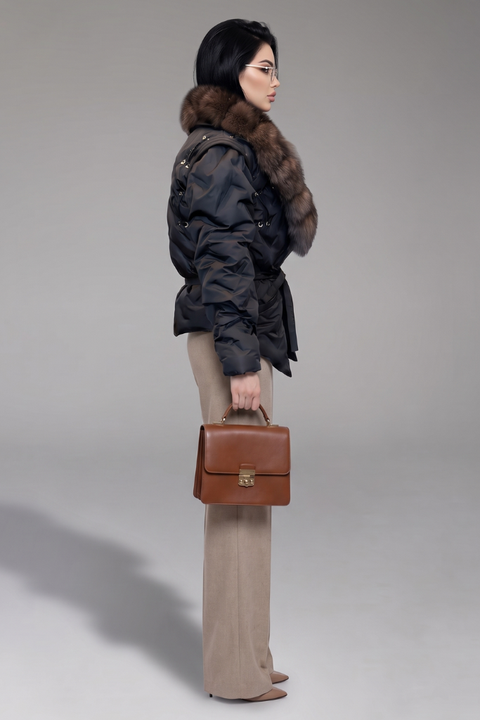 Geacă Parka Scurtă Impermeabilă cu blană naturală de vulpe, Solène, K2, Black Samur, Carolina Design Geacă Parka Scurtă Impermeabilă cu blană naturală de vulpe, Solène, K2, Black Samur, Carolina Design