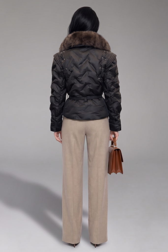 Geacă Parka Scurtă Impermeabilă cu blană naturală de vulpe, Solène, K2, Black Samur, Carolina Design Geacă Parka Scurtă Impermeabilă cu blană naturală de vulpe, Solène, K2, Black Samur, Carolina Design