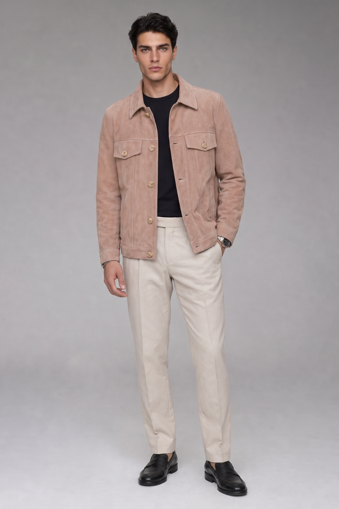 Cămașă din piele naturală întoarsă, EZ 10087, Beige, Alessio, Carolina Design Cămașă din piele naturală întoarsă, EZ 10087, Beige, Alessio, Carolina Design