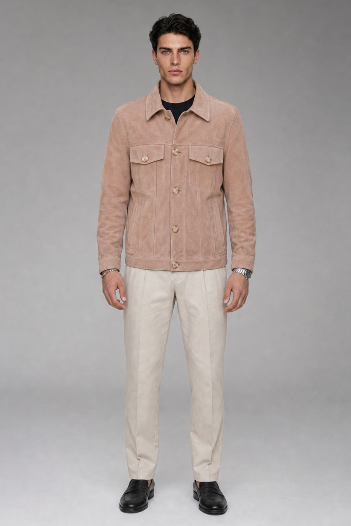 Cămașă din piele naturală întoarsă, EZ 10087, Beige, Alessio, Carolina Design Cămașă din piele naturală întoarsă, EZ 10087, Beige, Alessio, Carolina Design