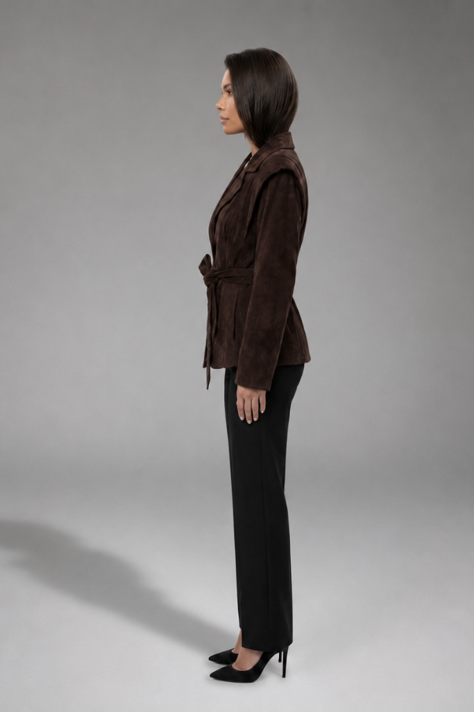 Jachetă din piele naturală întoarsă, Chocolate Brown, Livia, Carolina Design Jachetă din piele naturală întoarsă, Chocolate Brown, Livia, Carolina Design