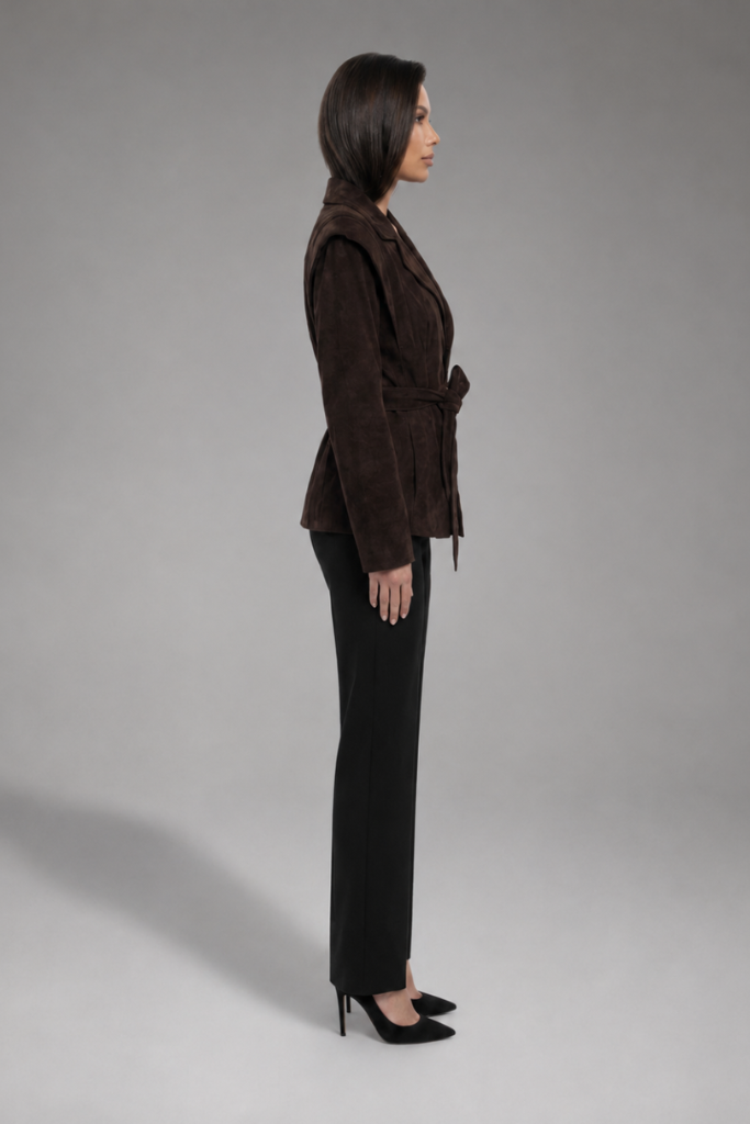 Jachetă din piele naturală întoarsă, Chocolate Brown, Livia, Carolina Design Jachetă din piele naturală întoarsă, Chocolate Brown, Livia, Carolina Design