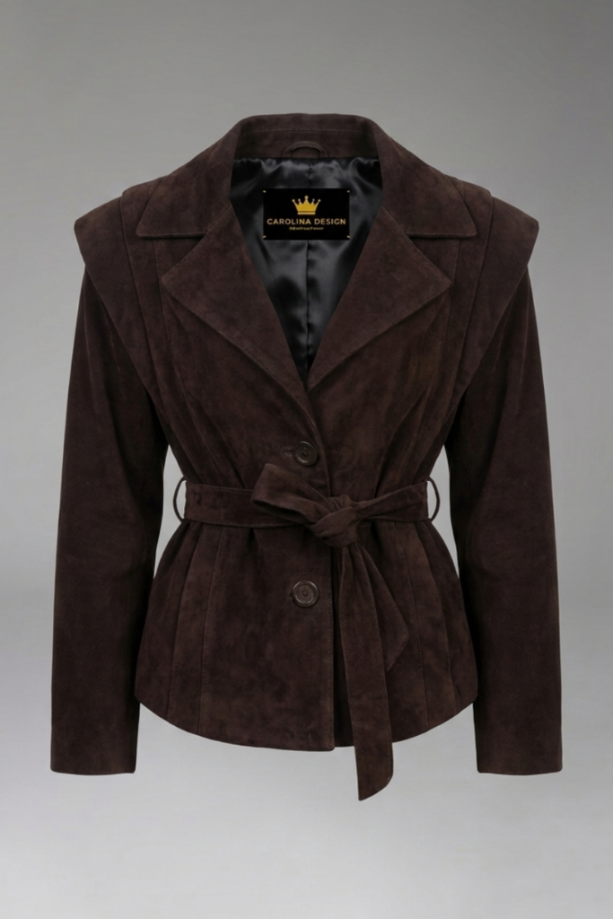 Jachetă din piele naturală întoarsă, Chocolate Brown, Livia, Carolina Design Jachetă din piele naturală întoarsă, Chocolate Brown, Livia, Carolina Design