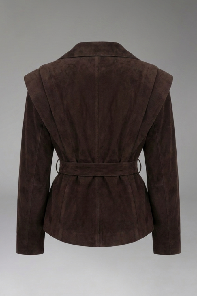 Jachetă din piele naturală întoarsă, Chocolate Brown, Livia, Carolina Design Jachetă din piele naturală întoarsă, Chocolate Brown, Livia, Carolina Design