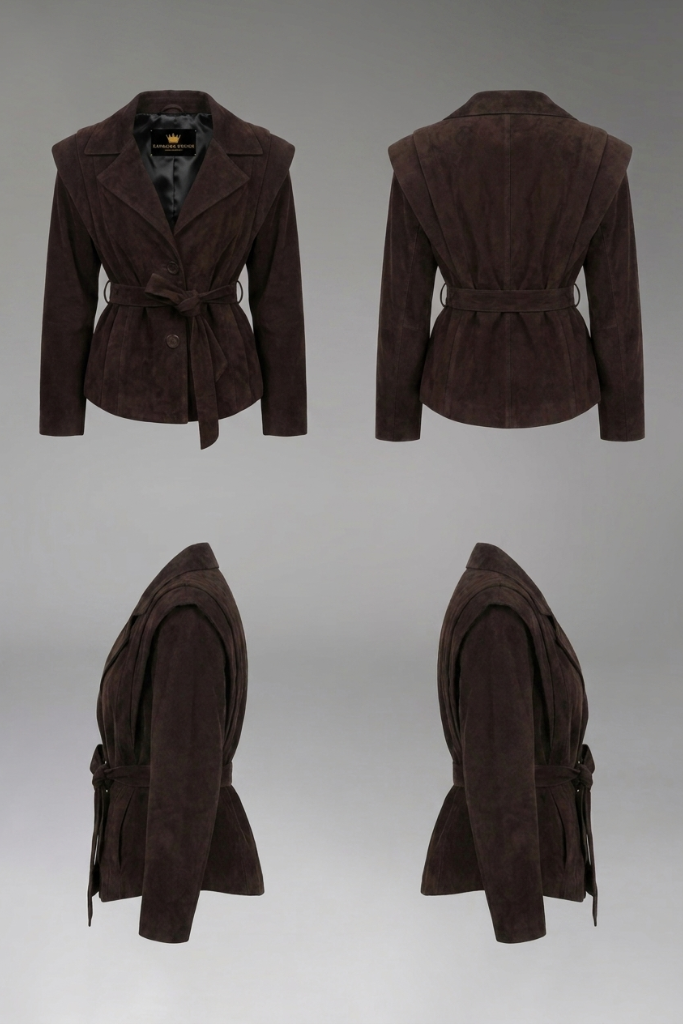 Jachetă din piele naturală întoarsă, Chocolate Brown, Livia, Carolina Design Jachetă din piele naturală întoarsă, Chocolate Brown, Livia, Carolina Design