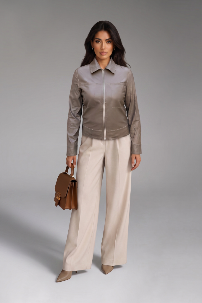 Jachetă din piele naturală reversibilă cu două fețe, Selene, Taupe Bej , DELUX Carolina Design Jachetă din piele naturală reversibilă cu două fețe, Selene, Taupe Bej , DELUX Carolina Design