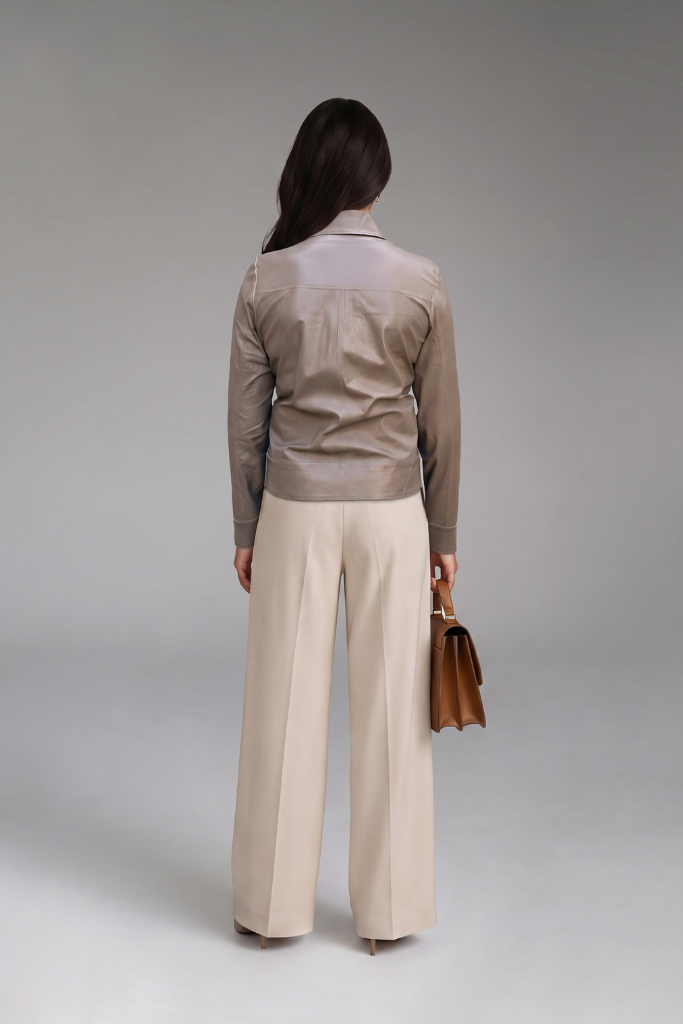 Jachetă din piele naturală reversibilă cu două fețe, Selene, Taupe Bej , DELUX Carolina Design Jachetă din piele naturală reversibilă cu două fețe, Selene, Taupe Bej , DELUX Carolina Design