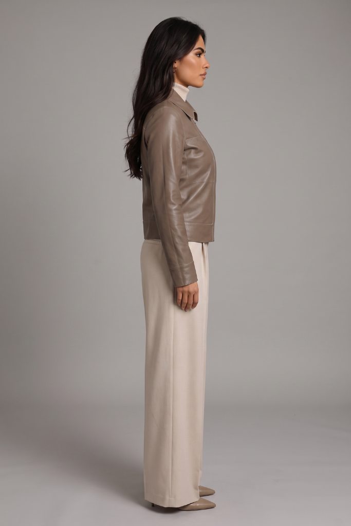 Jachetă din piele naturală reversibilă cu două fețe, Selene, Taupe Bej , DELUX Carolina Design Jachetă din piele naturală reversibilă cu două fețe, Selene, Taupe Bej , DELUX Carolina Design