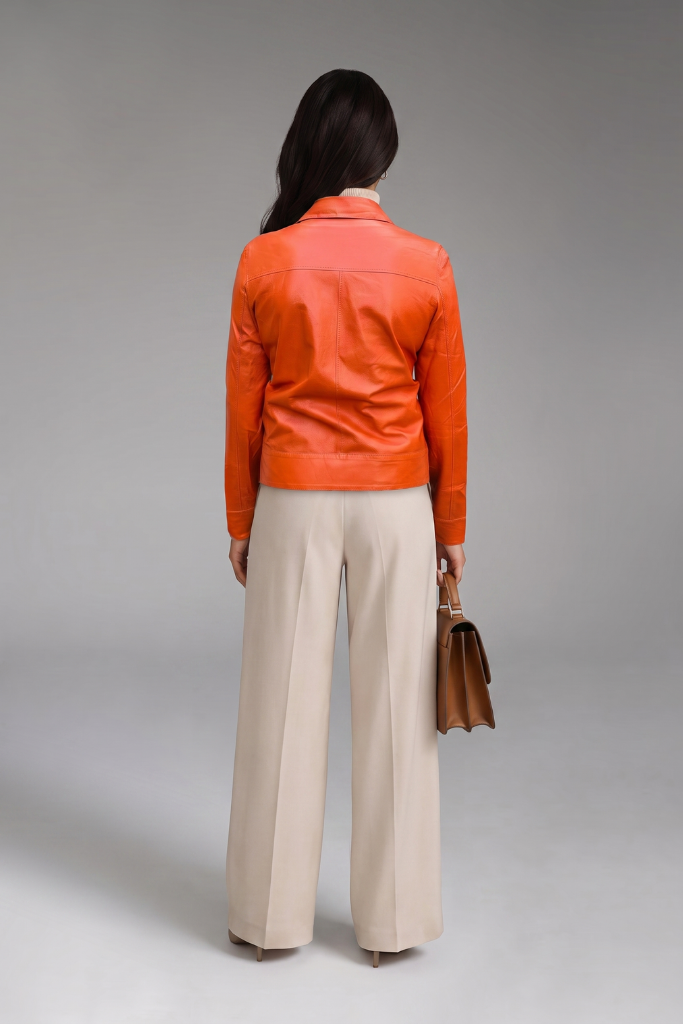 Jachetă din piele naturală reversibilă cu două fețe, Selene, Orange/Negru , DELUX Carolina Design Jachetă din piele naturală reversibilă cu două fețe, Selene, Orange/Negru , DELUX Carolina Design