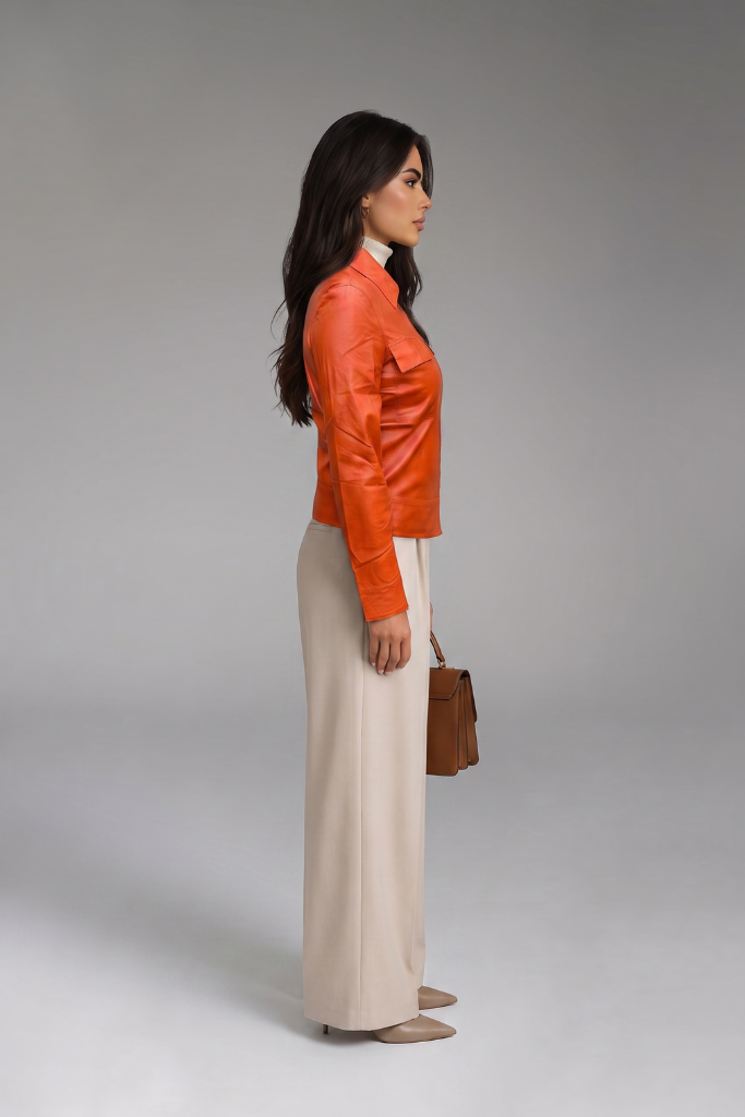 Jachetă din piele naturală reversibilă cu două fețe, Selene, Orange/Negru , DELUX Carolina Design Jachetă din piele naturală reversibilă cu două fețe, Selene, Orange/Negru , DELUX Carolina Design