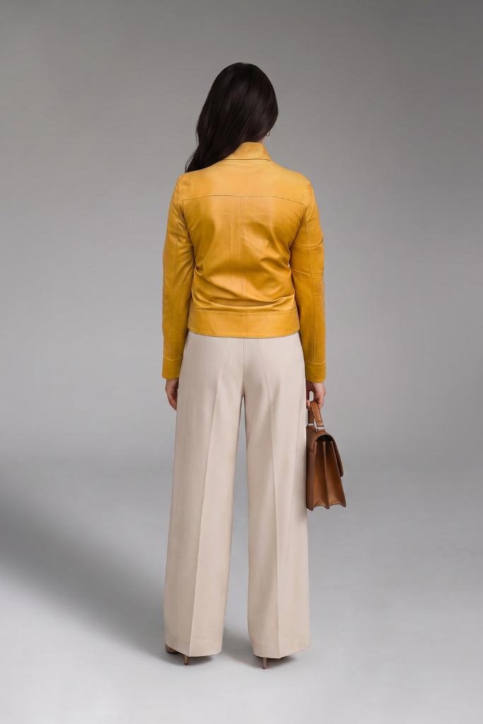 Jachetă din piele naturală reversibilă cu două fețe, Selene, Yellow/Negru , DELUX Carolina Design Jachetă din piele naturală reversibilă cu două fețe, Selene, Yellow/Negru , DELUX Carolina Design