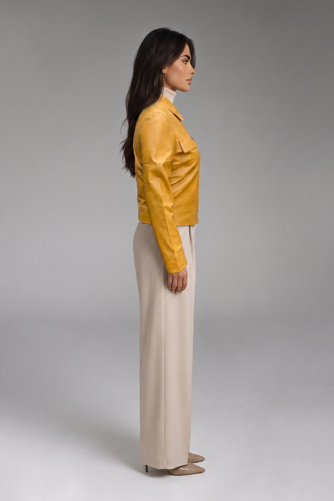Jachetă din piele naturală reversibilă cu două fețe, Selene, Yellow/Negru , DELUX Carolina Design Jachetă din piele naturală reversibilă cu două fețe, Selene, Yellow/Negru , DELUX Carolina Design