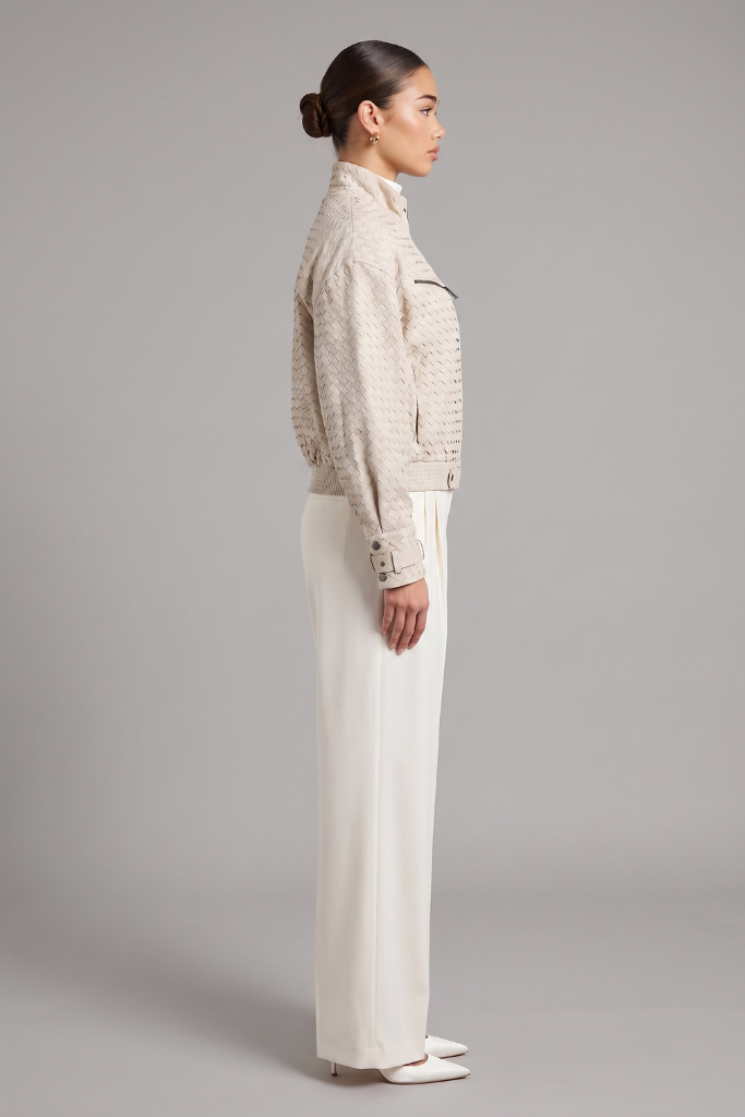 Haină din piele naturală velur împletită, Elara, Bej, DONNA BT Carolina Design Haină din piele naturală velur împletită, Elara, Bej, DONNA BT Carolina Design