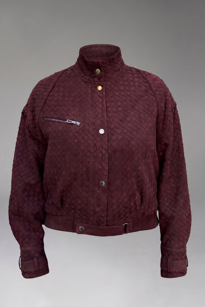 Haină din piele naturală velur împletită, Elara, Burgundy, DONNA BT Carolina Design Haină din piele naturală velur împletită, Elara, Burgundy, DONNA BT Carolina Design