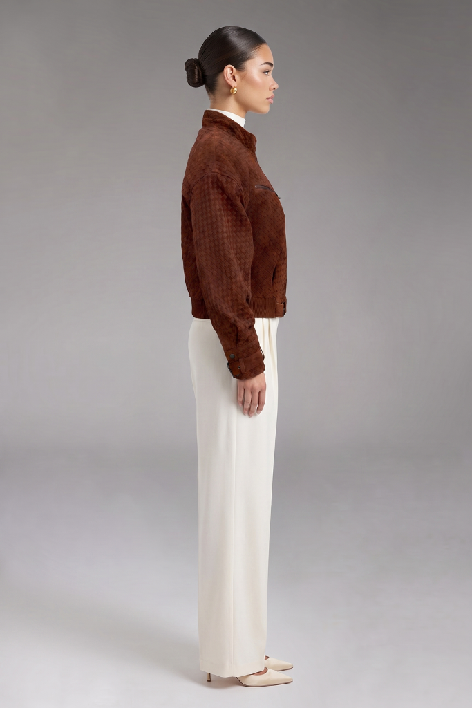 Haină din piele naturală velur împletită, Elara, Brown, DONNA BT Carolina Design Haină din piele naturală velur împletită, Elara, Brown, DONNA BT Carolina Design